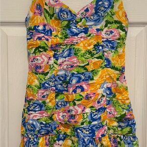 ZARA Floral Mini Dress Women S Small Fit & Flare Ruched Spaghetti Strap Summer